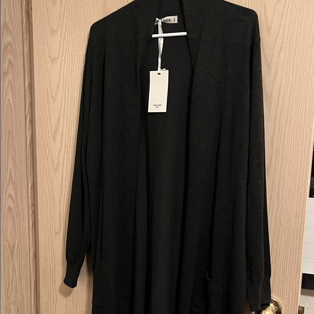 Elegant Grey Open Front Cardigan